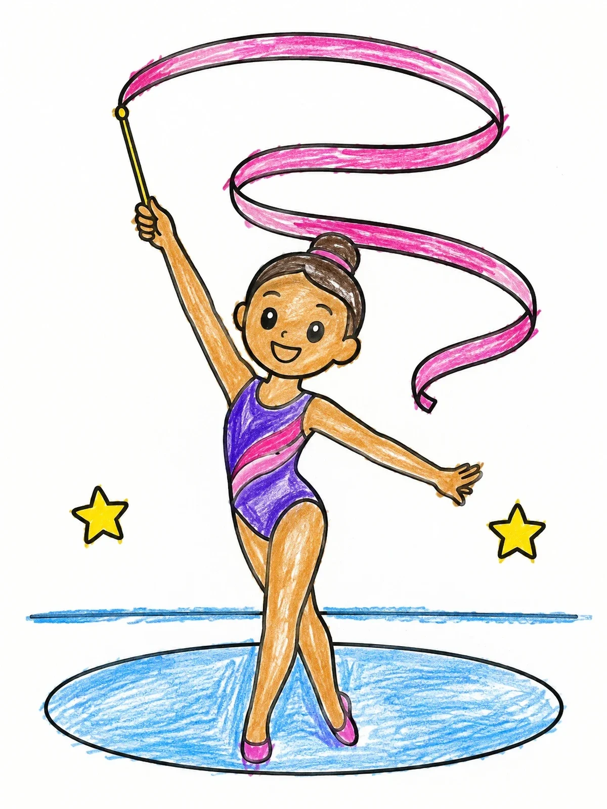 Colored example of the Rhythmic Gymnast With Ribbon Wand coloring page