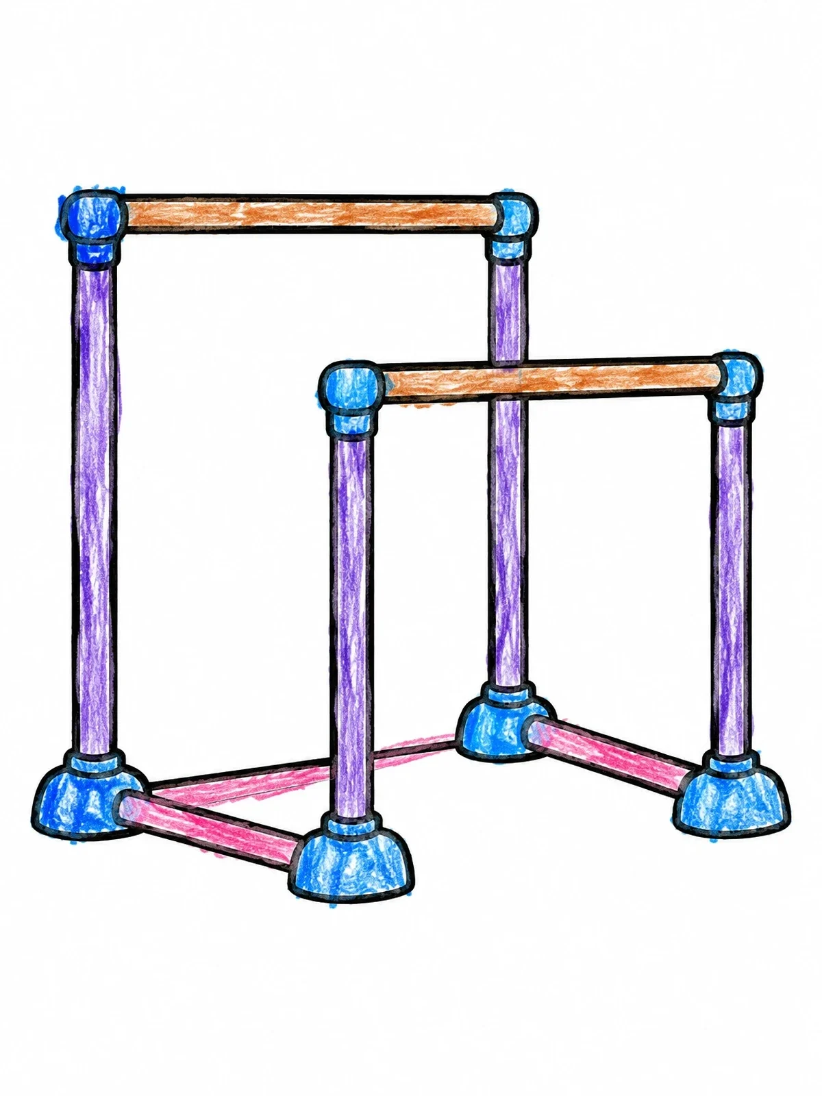Colored example of the Gymnastics Uneven Bars Apparatus coloring page