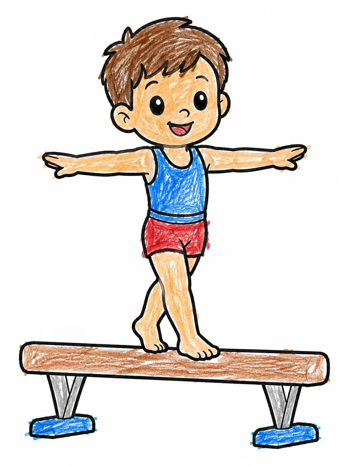Colored example of the Young Boy On Balance Beam coloring page