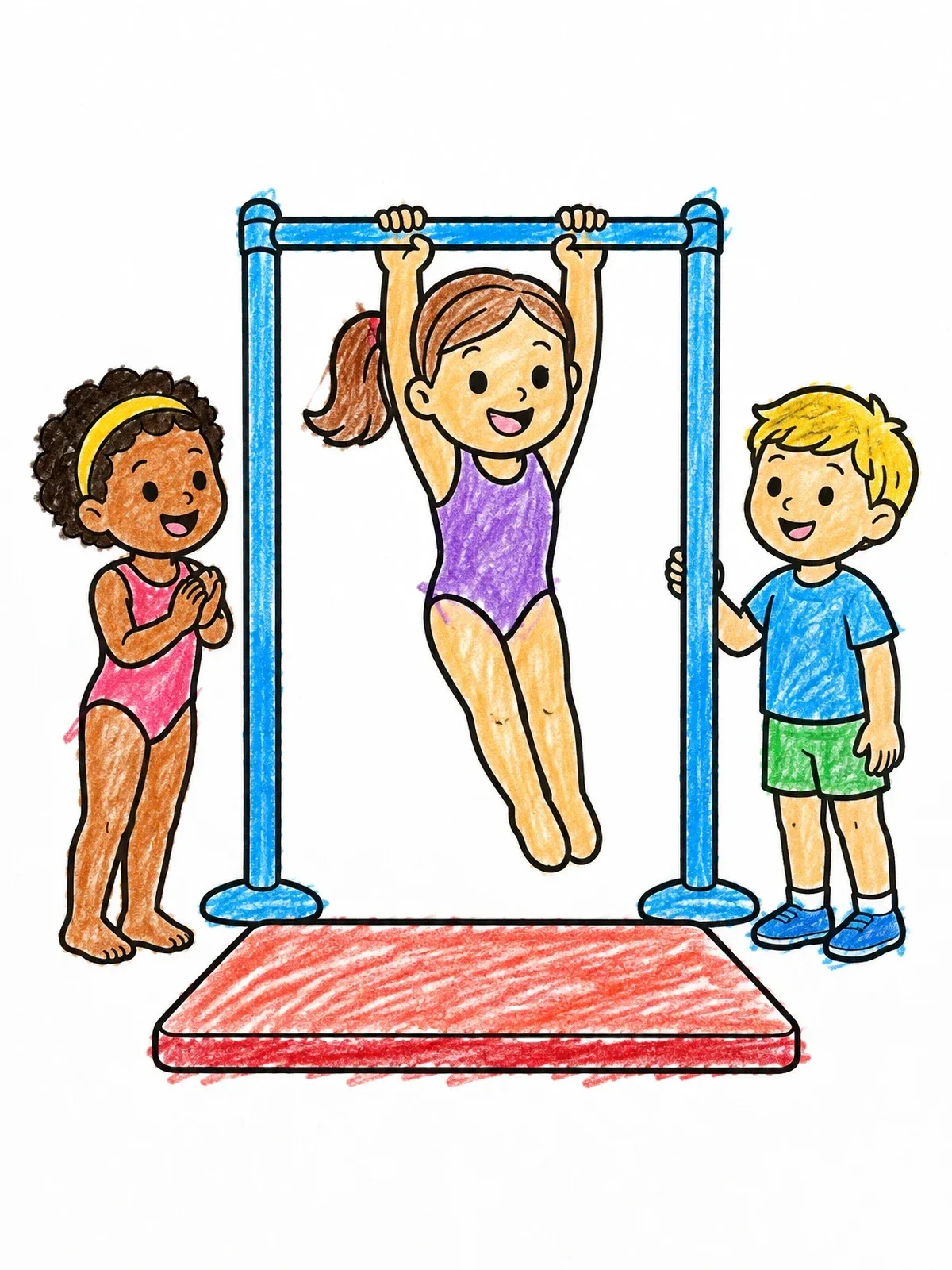 Colored example of the Young Gymnast On Horizontal Bar coloring page