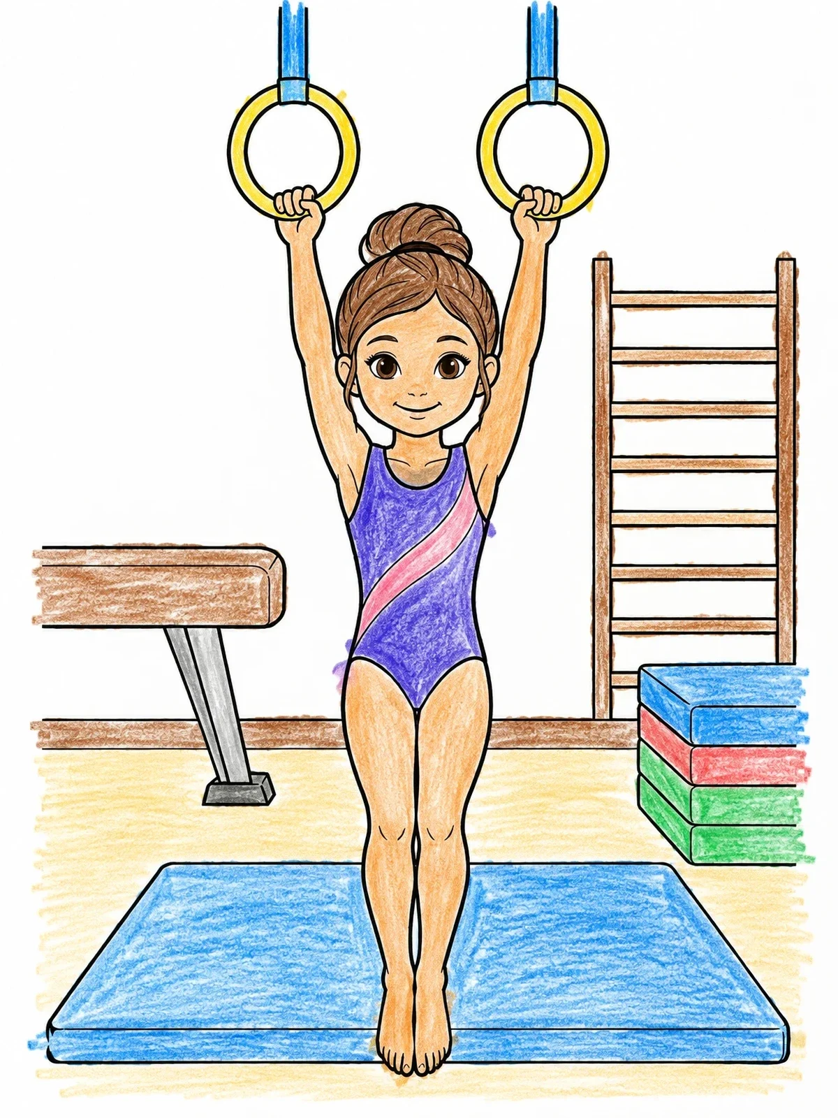 Colored example of the Young Gymnast On The Rings coloring page