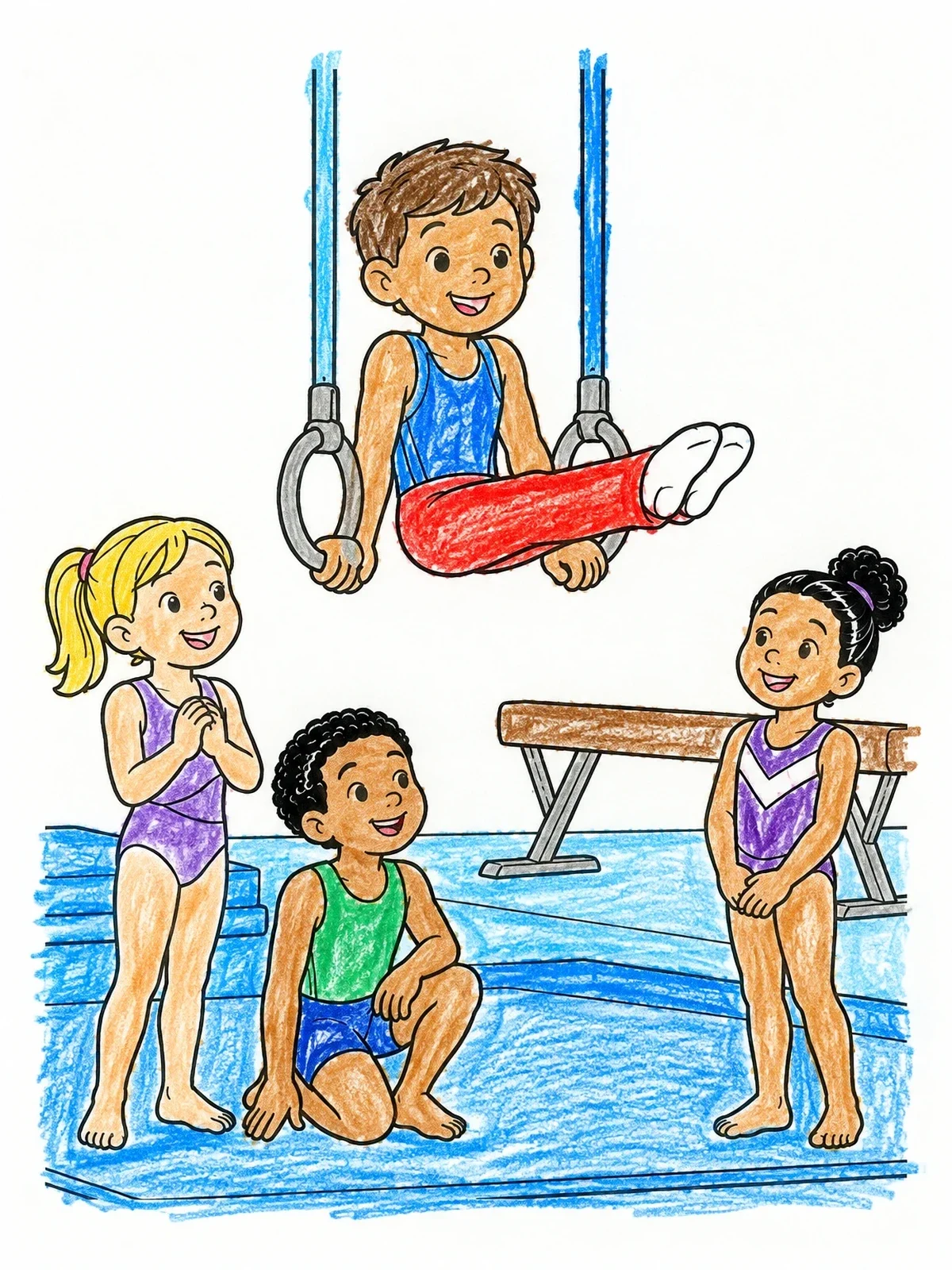Colored example of the Young Gymnast On Still Rings coloring page