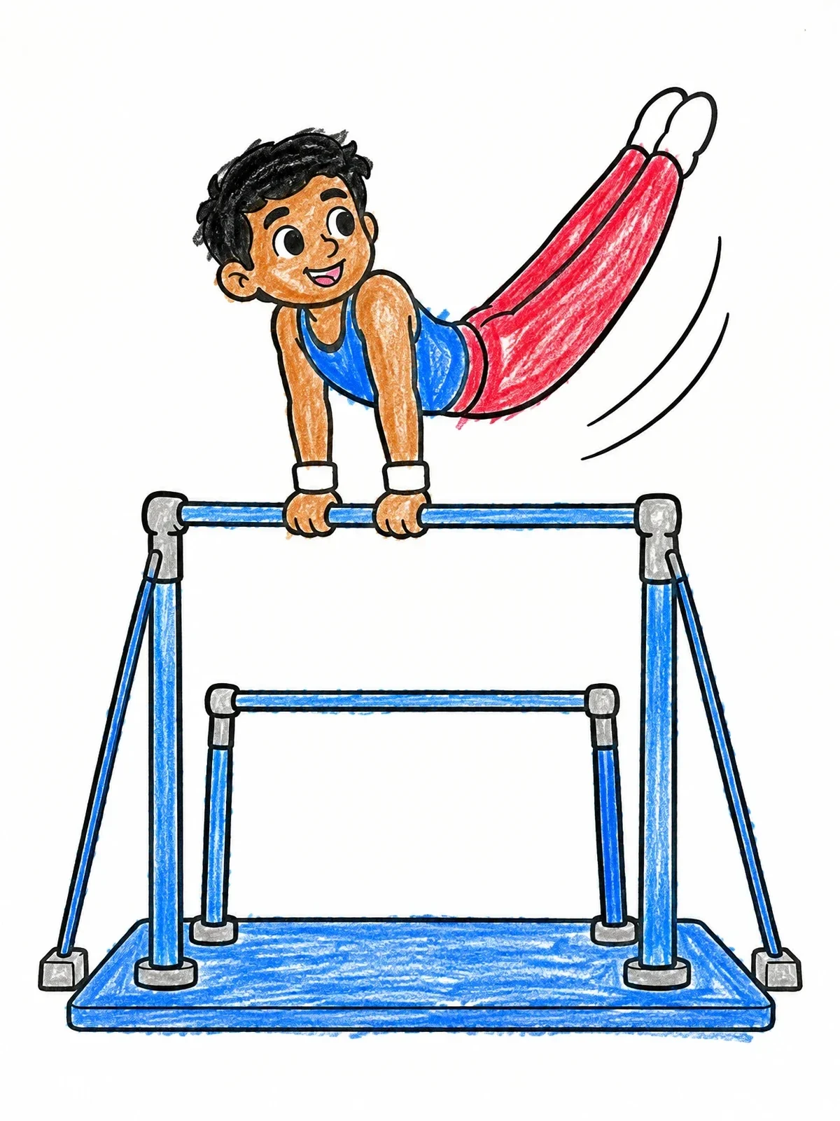 Colored example of the Young Gymnast On Uneven Bars coloring page