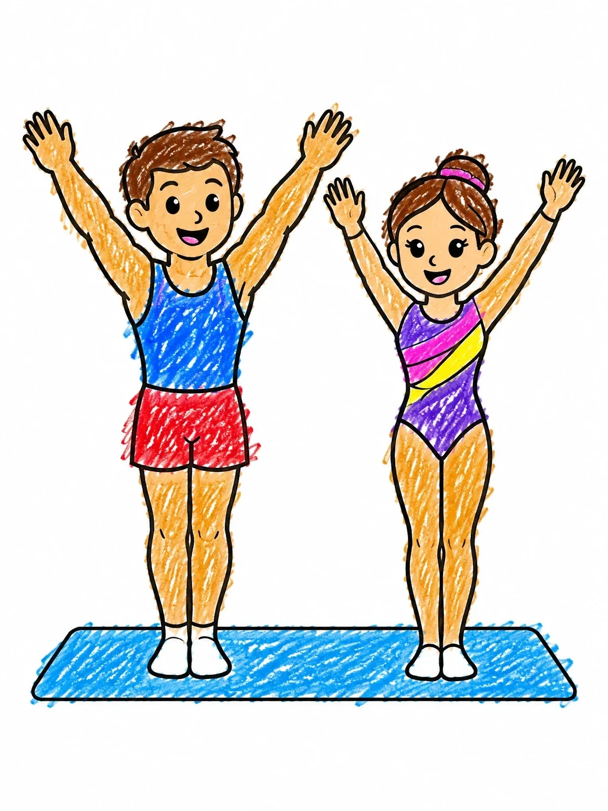 Colored example of the Young Gymnasts Saluting After Routine coloring page