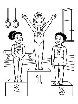 Free printable Young Gymnasts On The Winners Podium coloring page