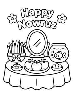 Free printable Haft Seen Table With Happy Nowruz coloring page