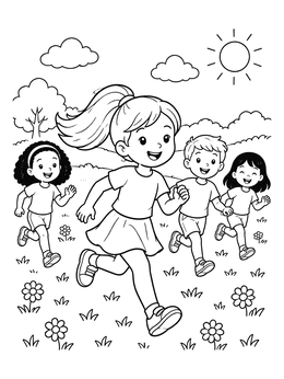 Free printable Cheerful Girl Running With Ponytail coloring page
