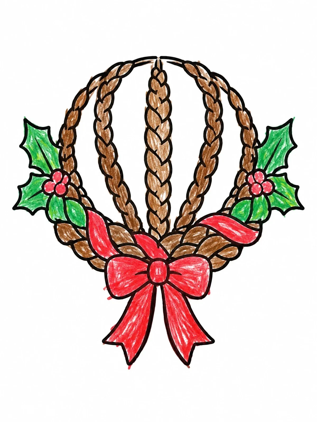 Colored example of the Festive Braided Wreath With Holly coloring page