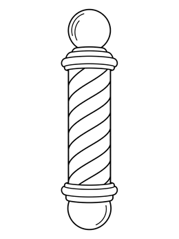 A vintage barber pole featured in this hair salon coloring page.
