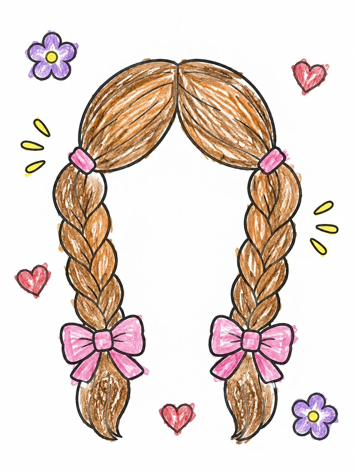 Colored example of the Twin Braided Pigtails With Bows coloring page
