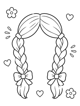 Free printable Twin Braided Pigtails With Bows coloring page