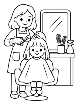 Free printable Hairdresser Cutting A Girl's Hair coloring page