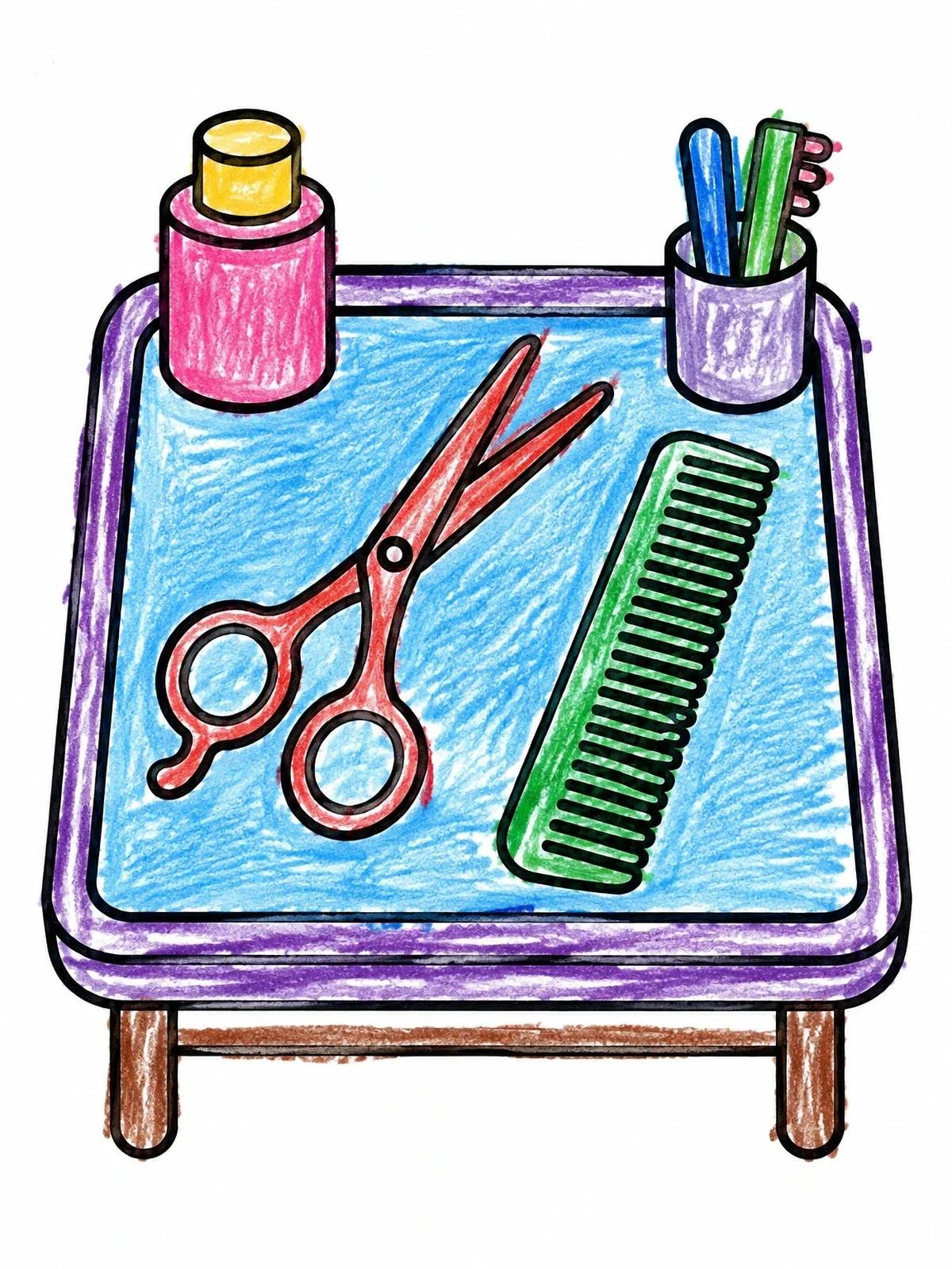 Colored example of the Hairdresser Scissors And Styling Comb coloring page