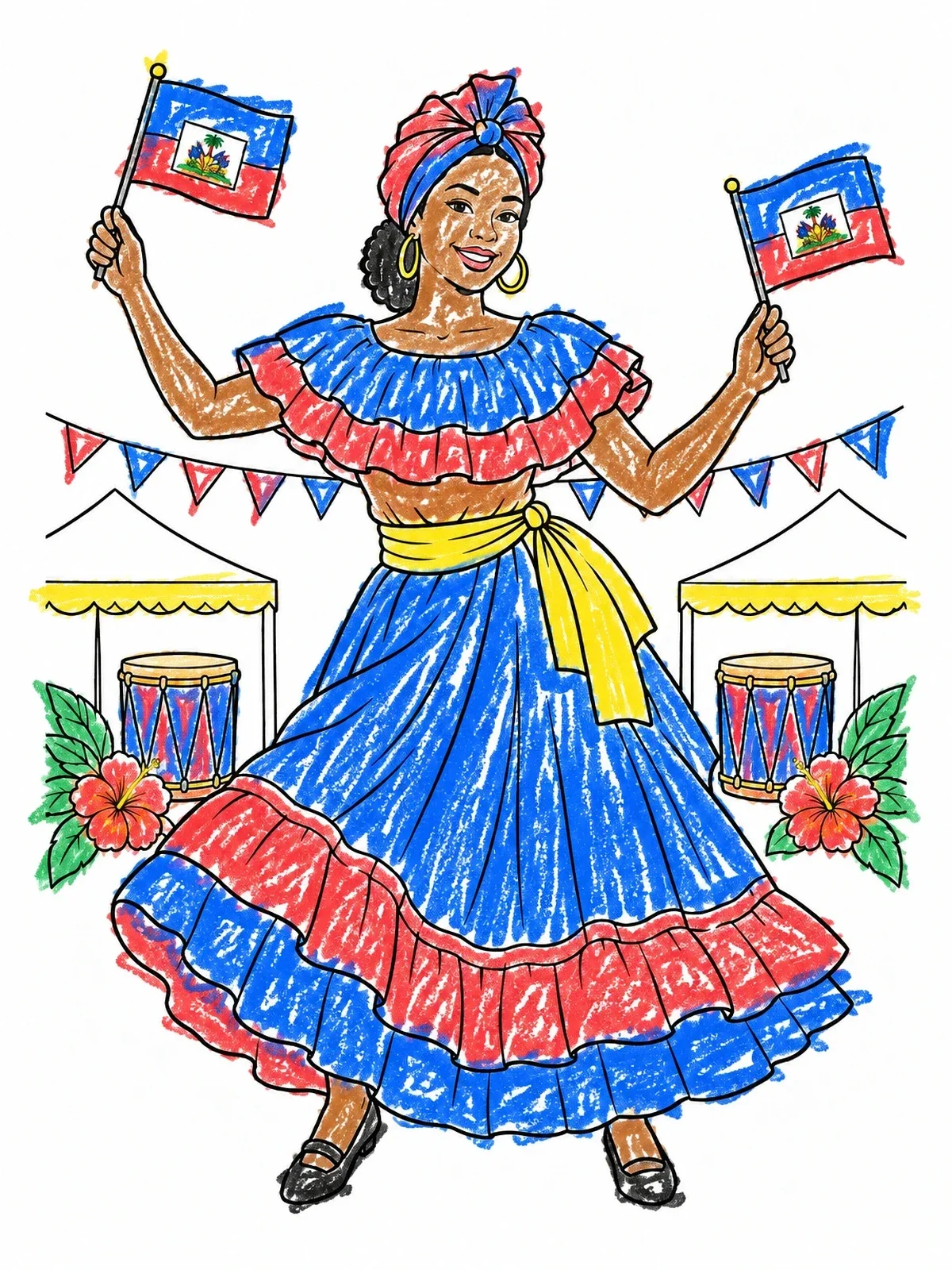 Colored example of the Haitian Flag Day Dancer Celebration coloring page
