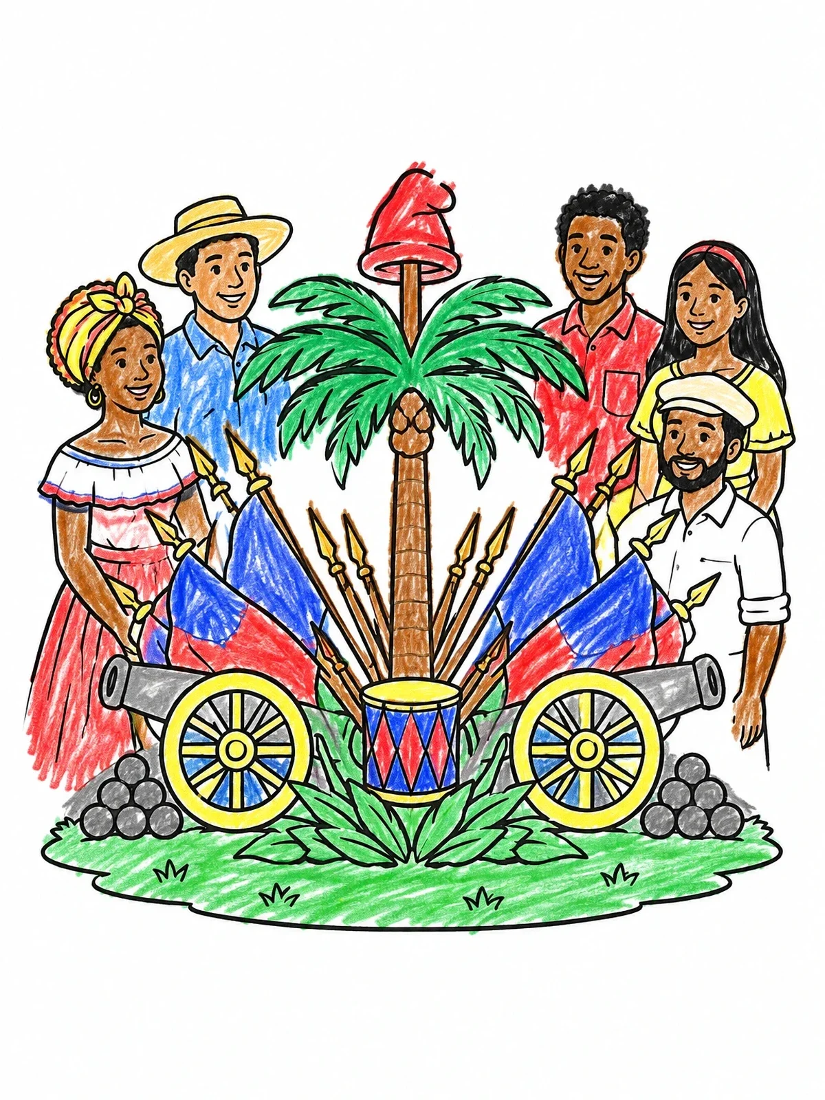 Colored example of the Haitian Coat Of Arms Celebration coloring page