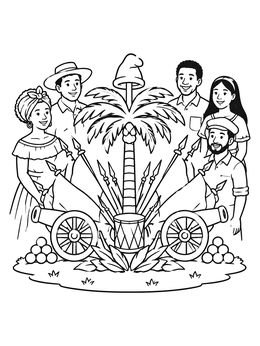 Free printable Haitian Coat Of Arms Celebration coloring page