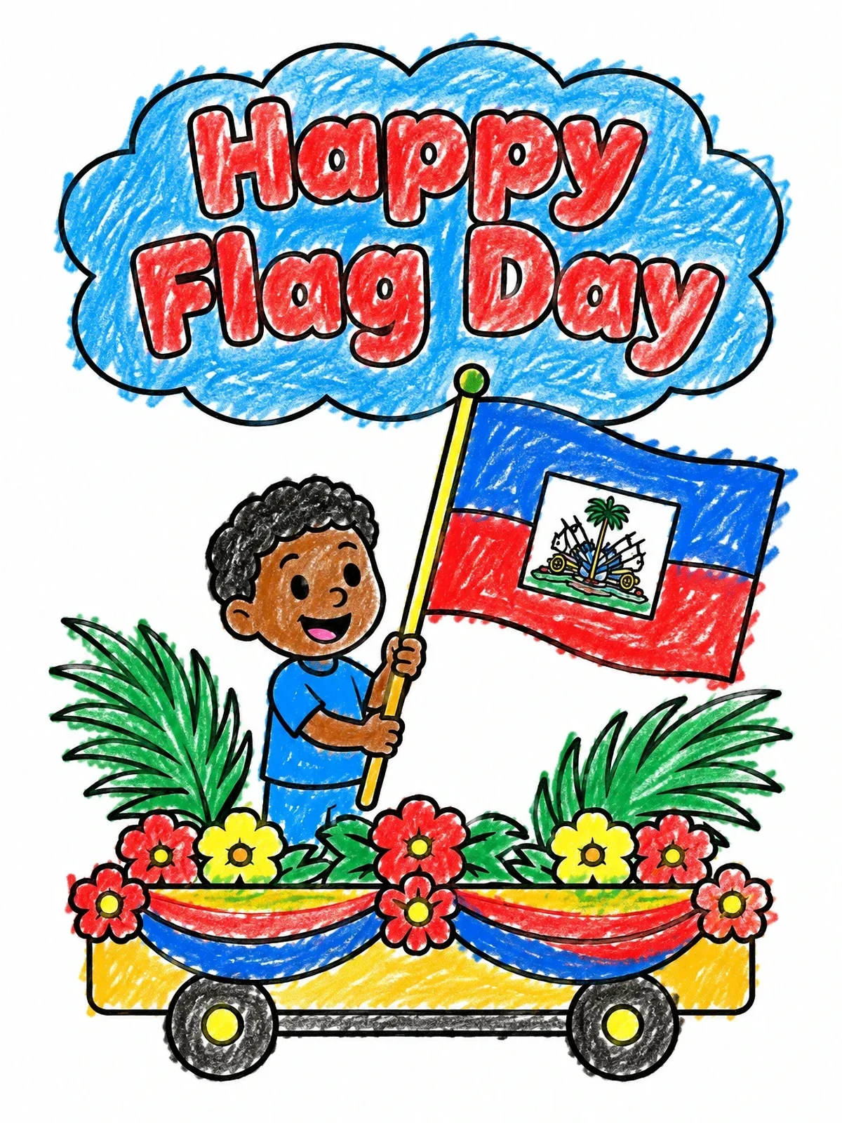 Colored example of the Haitian Flag Day Parade Float coloring page