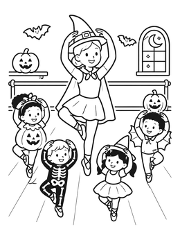 Free printable Halloween Ballet Class With Teacher coloring page