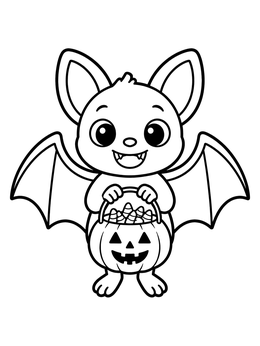 Free printable Cute Baby Bat With Pumpkin Basket coloring page