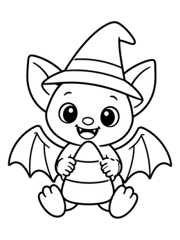 Free printable Cute Baby Bat With Witch Hat coloring page