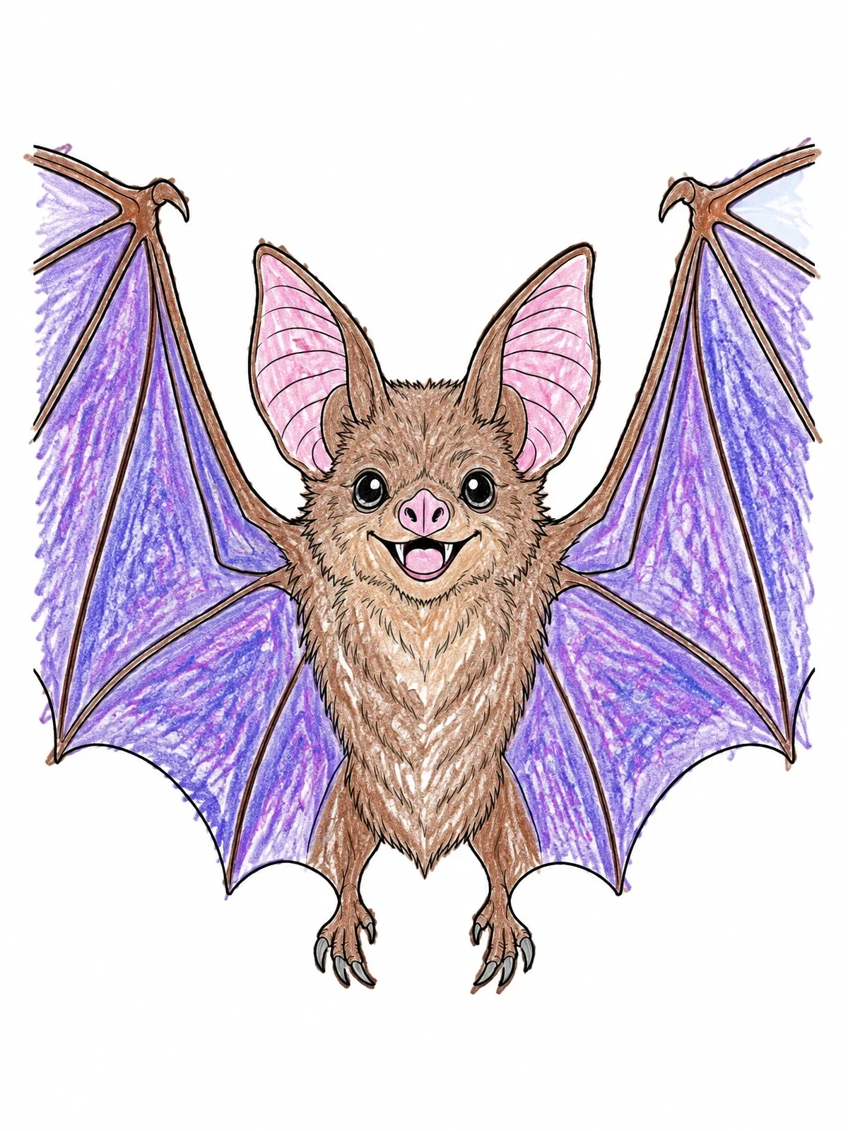 Colored example of the Cheerful Bat With Outstretched Wings coloring page