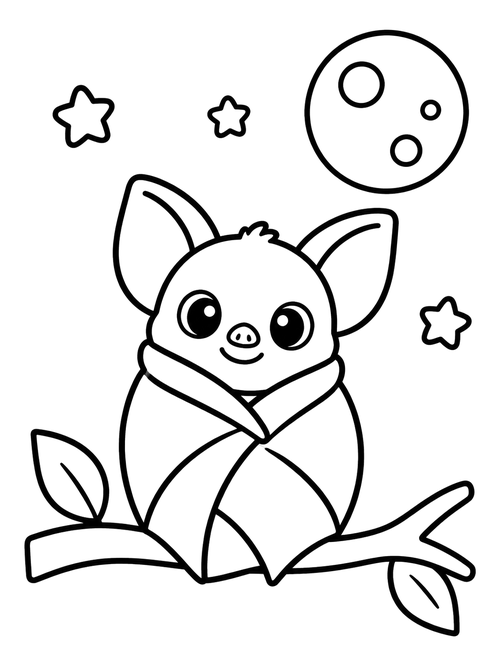 Cozy Little Bat Under the Moon coloring page
