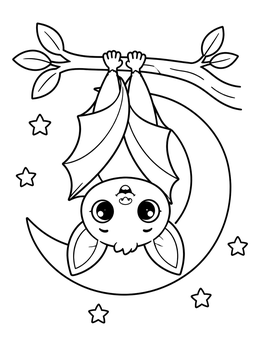 Free printable Cute Baby Bat On Branch coloring page