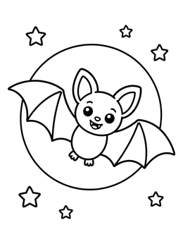 Free printable Cute Bat Flying Under Moon coloring page