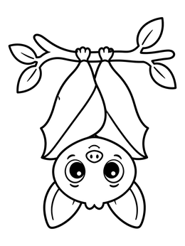 Free printable Cute Bat Hanging Upside Down coloring page
