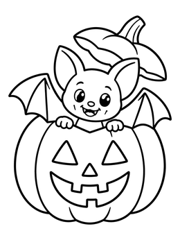 Free printable Cute Bat Inside Jack O' Lantern coloring page