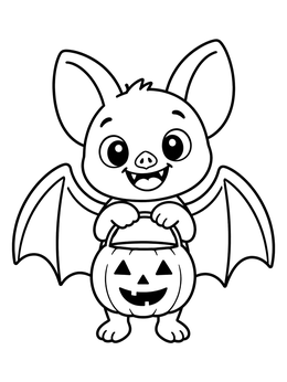Free printable Cute Bat With Pumpkin Bucket coloring page