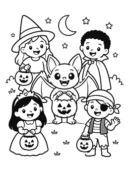 Free printable Trick Or Treating With Cute Bat coloring page