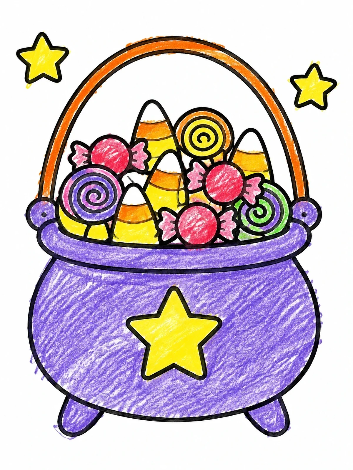 Colored example of the Halloween Cauldron Filled With Candy coloring page