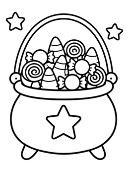 Free printable Halloween Cauldron Filled With Candy coloring page
