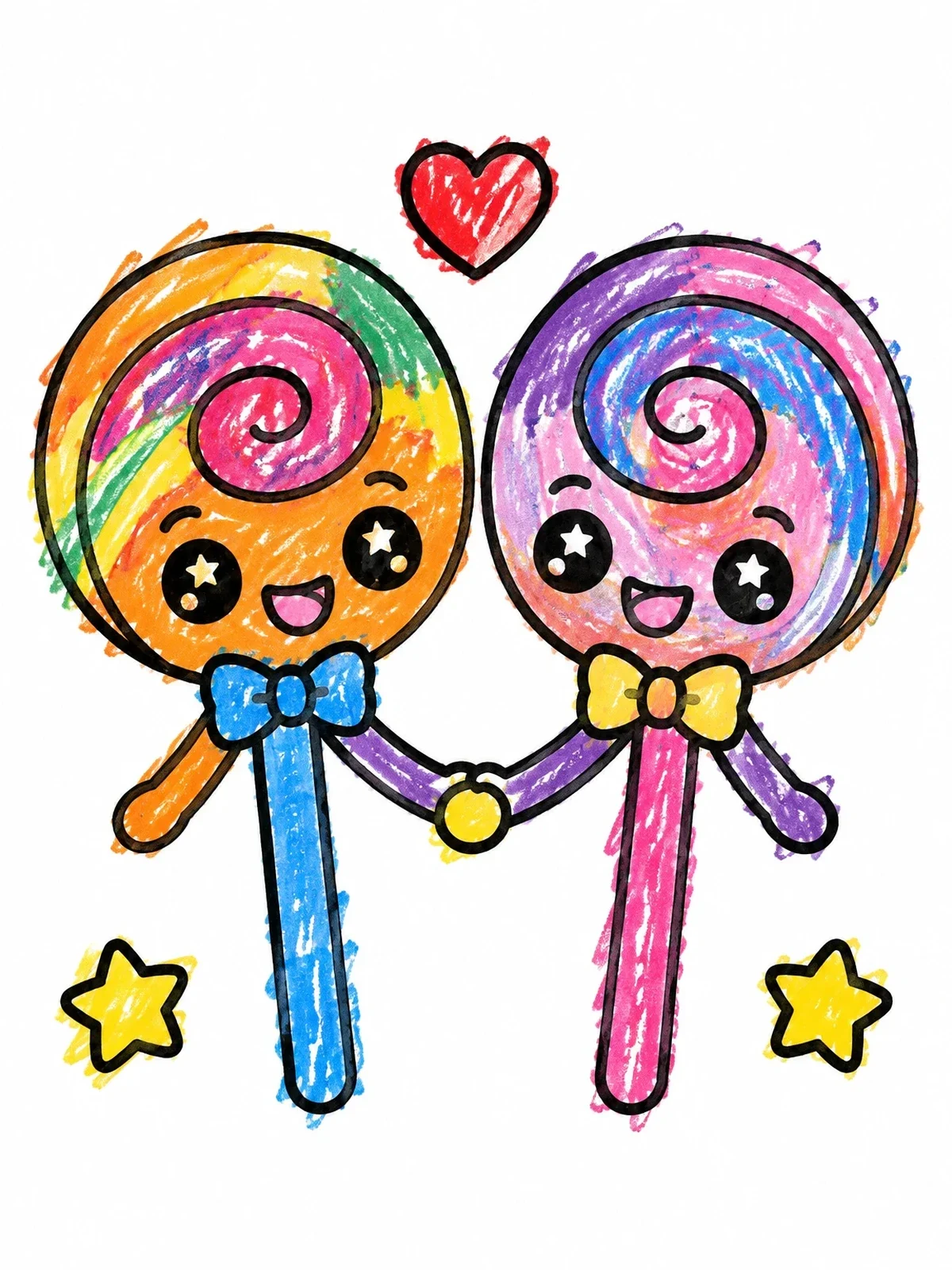 Colored example of the Cheerful Lollipops Holding Hands coloring page