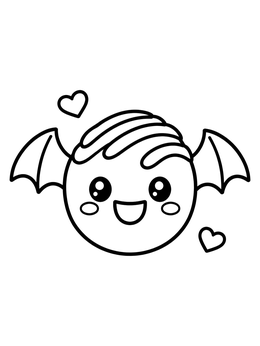 A cute truffle with bat wings and floating hearts on this halloween candy coloring page.