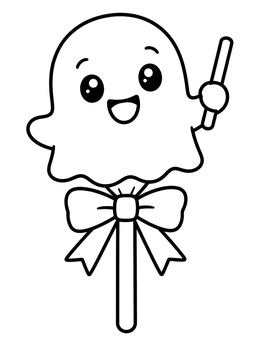 A cheerful ghost pop appears on this halloween candy coloring page.