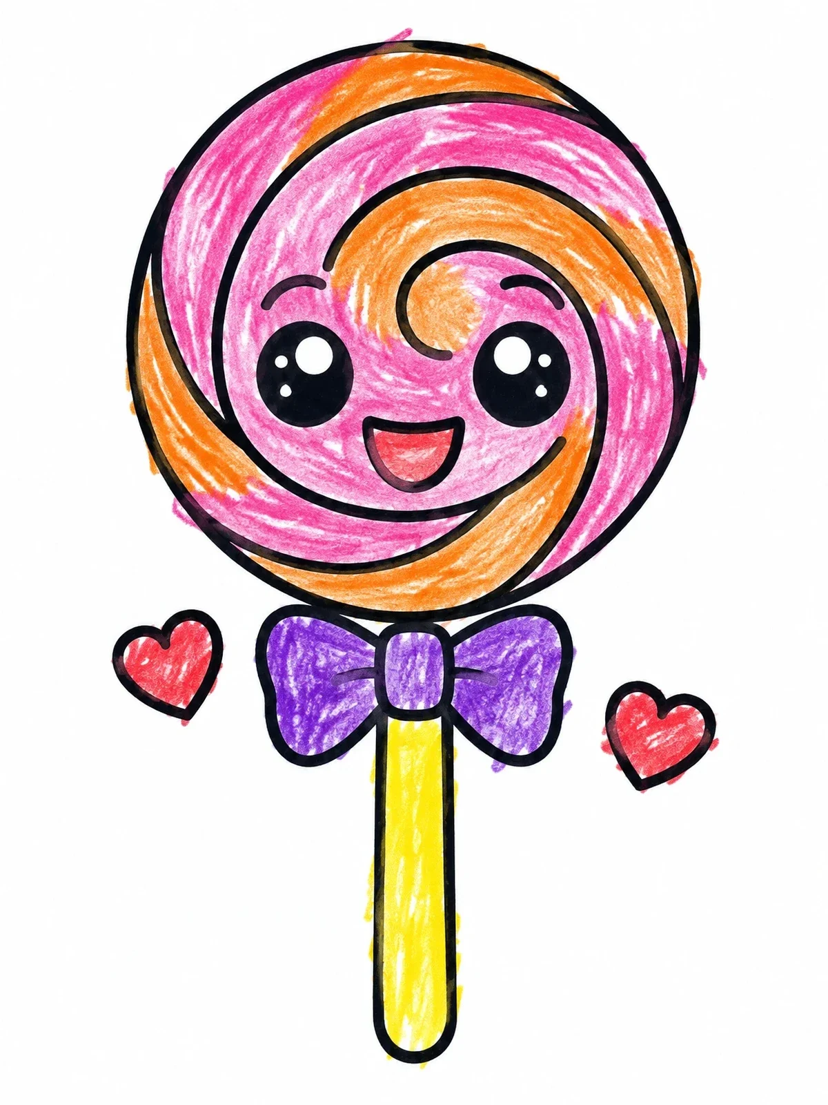 Colored example of the Cute Swirl Lollipop With Bow coloring page