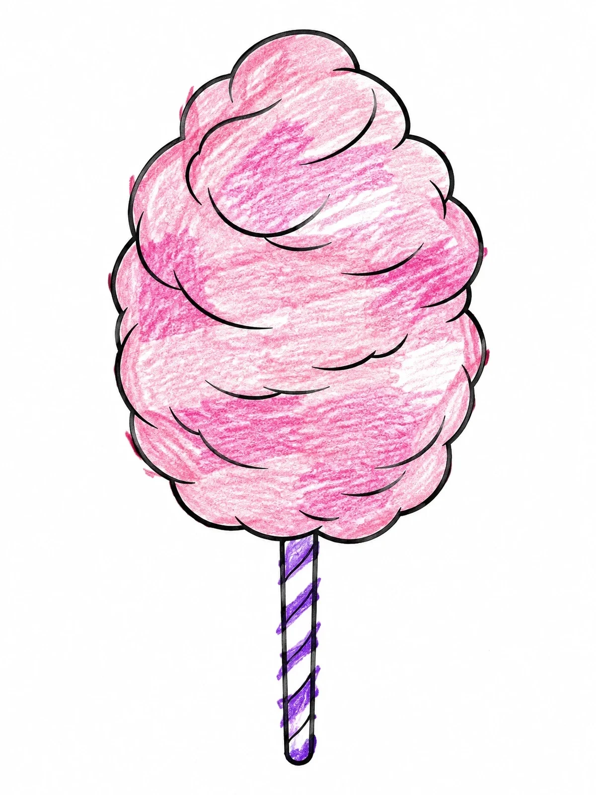 Colored example of the Fluffy Cotton Candy On A Stick coloring page