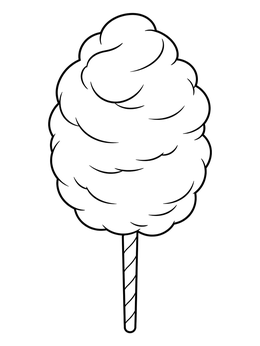 A fluffy spun sugar treat on a striped stick in this sweet halloween candy coloring page.