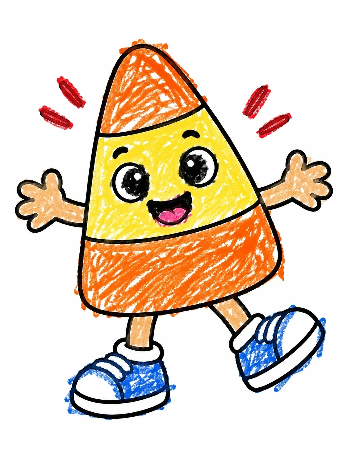 Colored example of the Happy Dancing Candy Corn coloring page