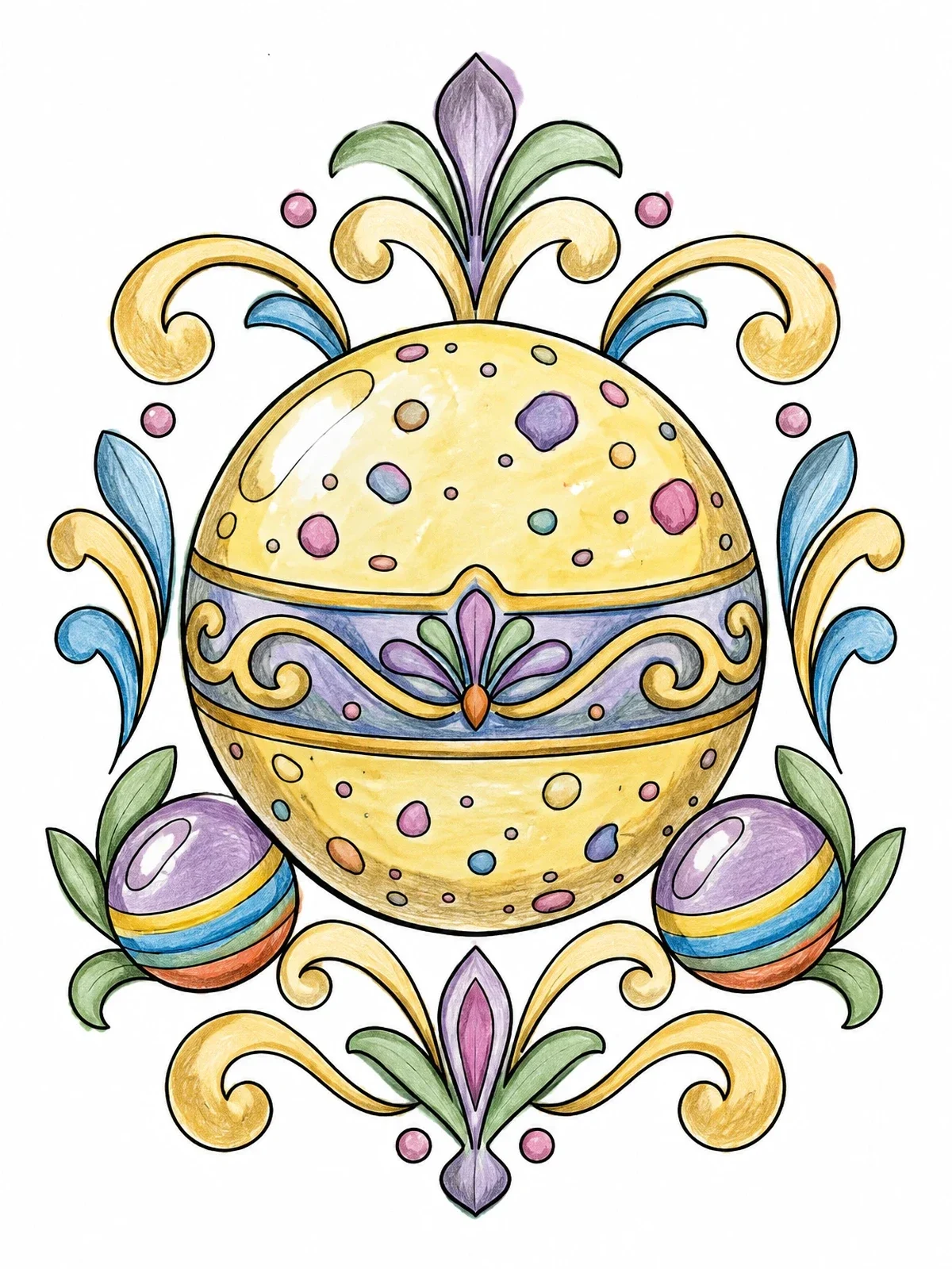 Colored example of the Ornate Jawbreaker Candy Mandala coloring page