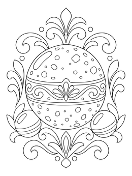 An ornate jawbreaker in this detailed halloween candy coloring page surrounded by flourishes.