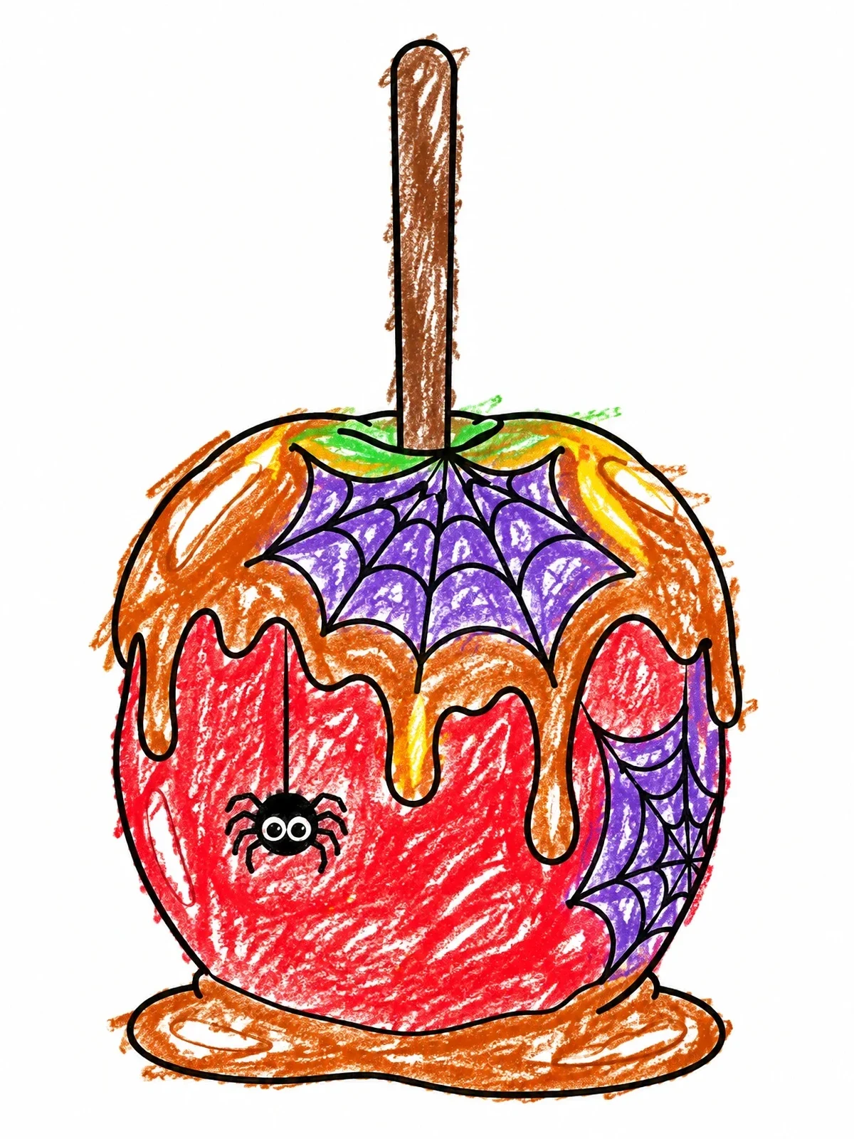 Colored example of the Spooky Spiderweb Candy Apple coloring page
