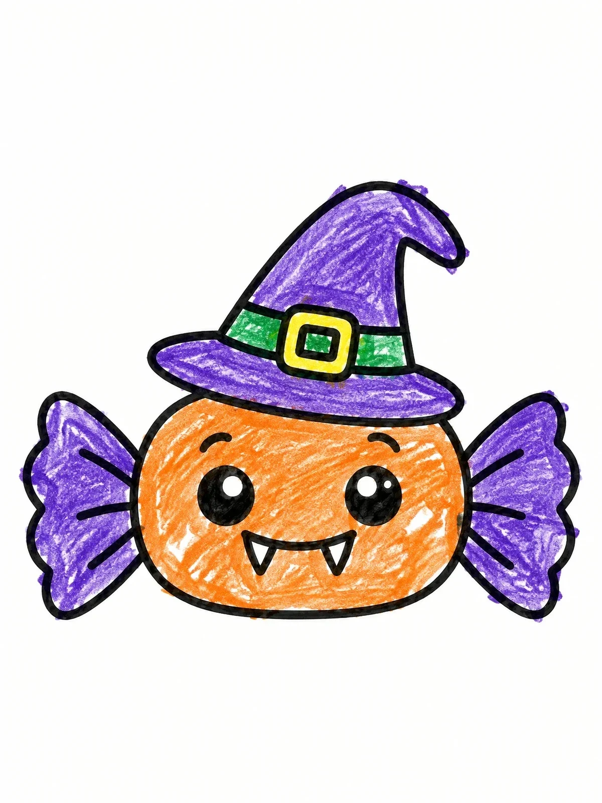 Colored example of the Cute Vampire Candy With Witch Hat coloring page