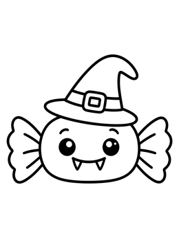 Free printable Cute Vampire Candy With Witch Hat coloring page