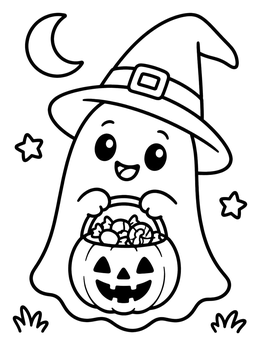 Free printable Cute Ghost In Witch Hat coloring page