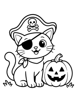 Free printable Pirate Cat With Carved Pumpkin coloring page