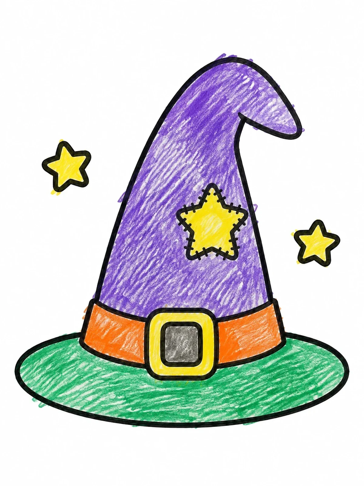 Colored example of the Pointy Witch Hat With Star Patch coloring page