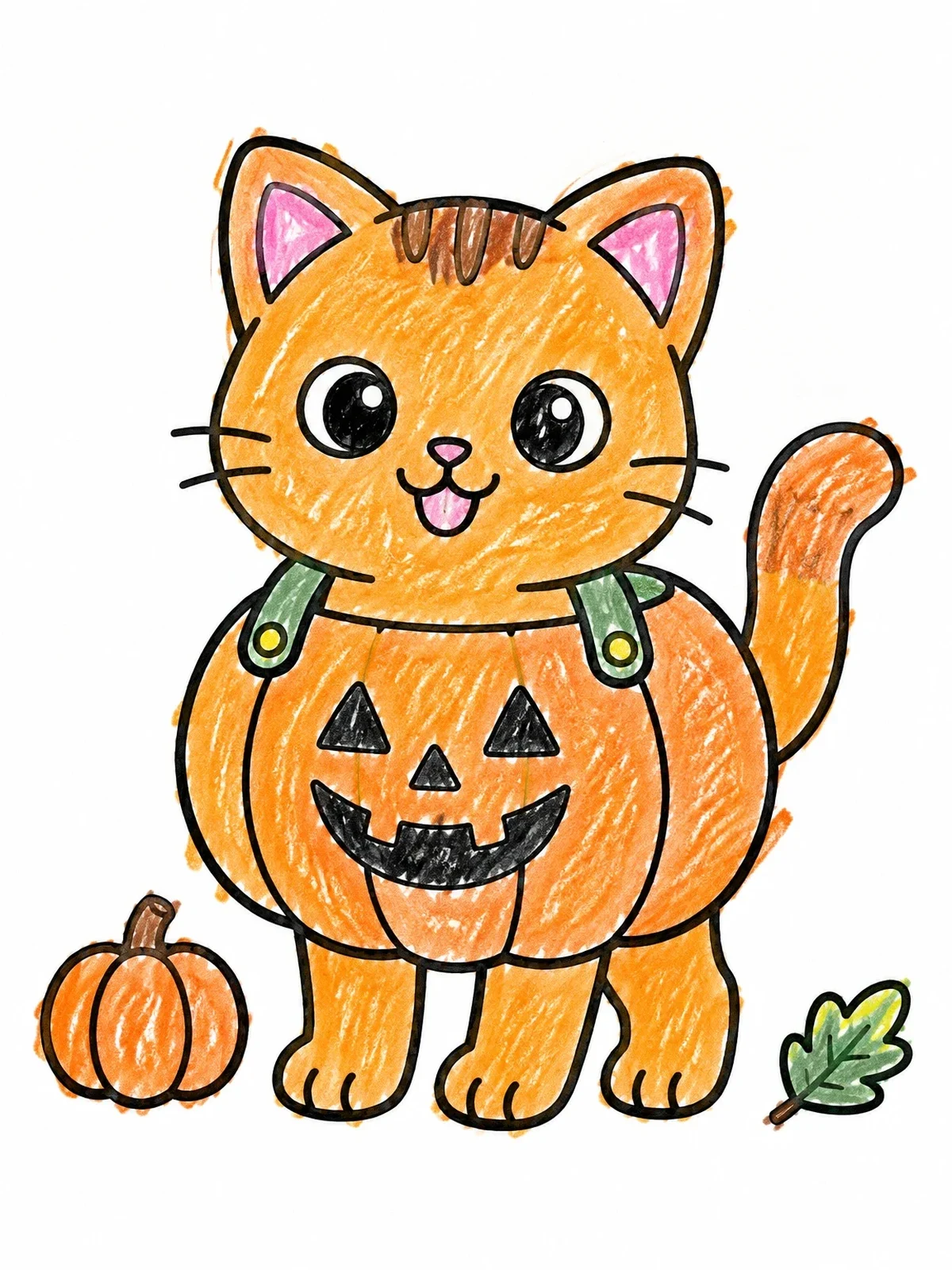Colored example of the Cute Kitten In Pumpkin Costume coloring page